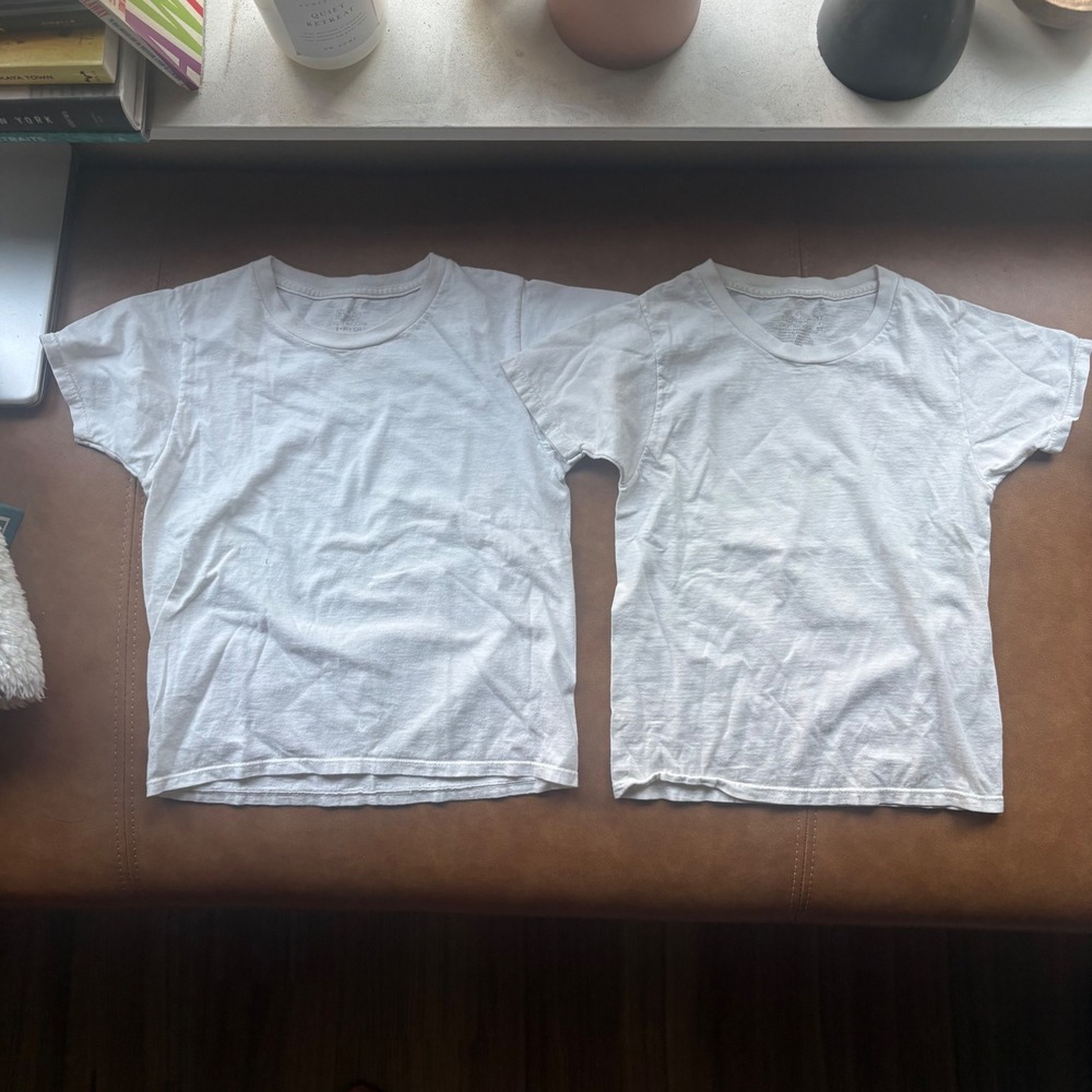 Fruit of the Loom White Cotton T-Shirt Bundle Kids Small 6-8 and 4T 5T 2 Pack